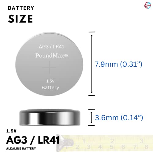 10x AG3 (LR41. LR736. 192) 1.5V - PoundMax Alkaline Button Cell Batteries | 1x 10-Pack