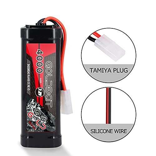 GOLDBAT 4000mAh 7.2V NiMH RC Battery with Tamiya Connector for for RC Evader BX Car Truck Truggy Buggy Tank Car Racing (4000-7.2V-Tamiya-2ack)