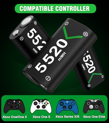 3x2550mAh Battery Pack Compatible for Xbox One/Xbox Series X/S Controller. Rechargeable Battery Packs for Xbox One S/X/One Elite Charger Battery Kit