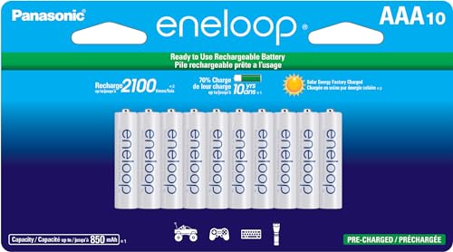 Eneloop Panasonic BK-4MCCA10FA AAA 2100 Cycle Ni-MH Pre-Charged Rechargeable Batteries. 10-Battery Pack