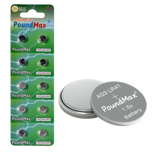 10x AG3 (LR41. LR736. 192) 1.5V - PoundMax Alkaline Button Cell Batteries | 1x 10-Pack