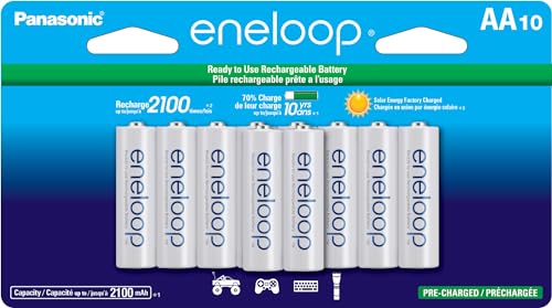 Eneloop Panasonic BK-3MCCA10FA AA 2100 Cycle Ni-MH Pre-Charged Rechargeable Batteries. 10-Battery Pack