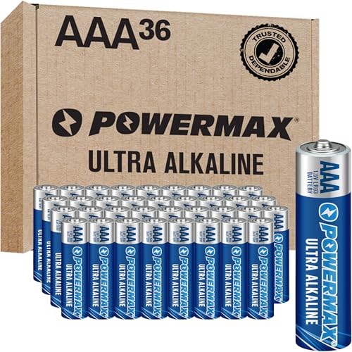 Powermax 36-Count AAA Batteries. Ultra Long Lasting Alkaline Battery. 10-Year Shelf Life. Recloseable Packaging