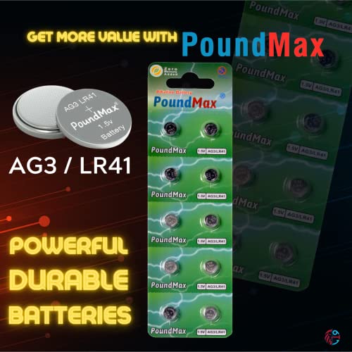 10x AG3 (LR41. LR736. 192) 1.5V - PoundMax Alkaline Button Cell Batteries | 1x 10-Pack