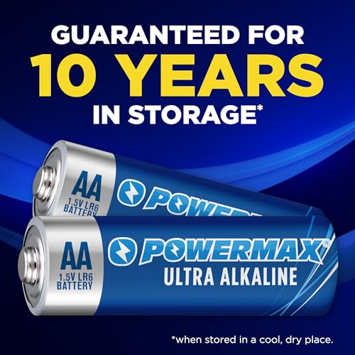 Powermax 24-Count AA Batteries. Ultra Long Lasting Alkaline Battery. 10-Year Shelf Life. Recloseable Packaging