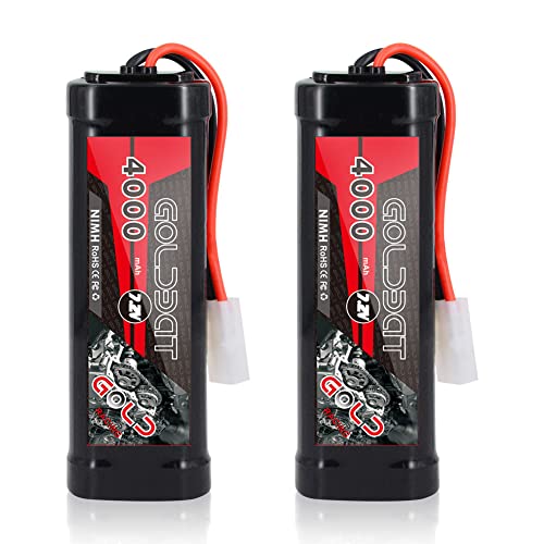 GOLDBAT 4000mAh 7.2V NiMH RC Battery with Tamiya Connector for for RC Evader BX Car Truck Truggy Buggy Tank Car Racing (4000-7.2V-Tamiya-2ack)