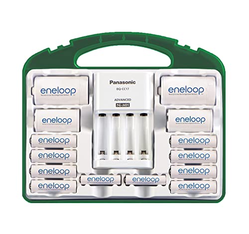 eneloop Panasonic KJ17MCC82A Power Pack. 8AA. 2AAA. 2 C Adapters. 2 D Adapters. Advanced Individual Battery Charger and Plastic Storage Case