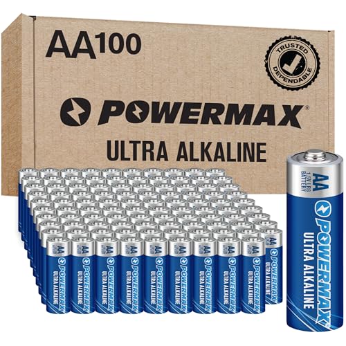Powermax 100-Count AA Batteries. Ultra Long Lasting Alkaline Battery. 10-Year Shelf Life. Recloseable Packaging