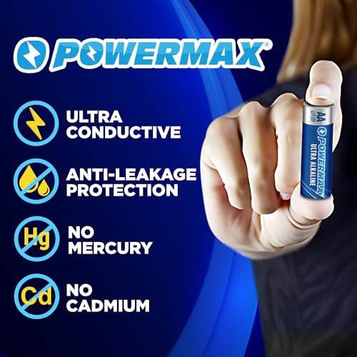 Powermax 24-Count AA Batteries. Ultra Long Lasting Alkaline Battery. 10-Year Shelf Life. Recloseable Packaging