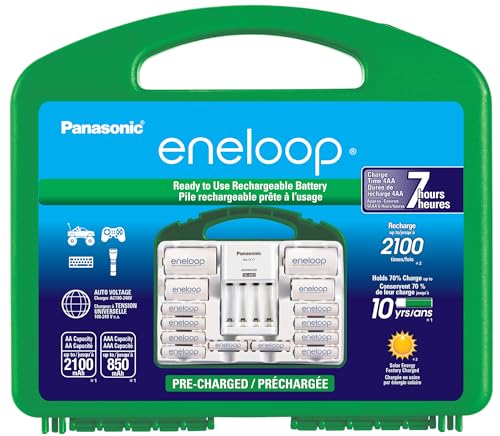 eneloop Panasonic KJ17MCC82A Power Pack. 8AA. 2AAA. 2 C Adapters. 2 D Adapters. Advanced Individual Battery Charger and Plastic Storage Case